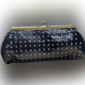 Amazing black clutch w gold round studs
